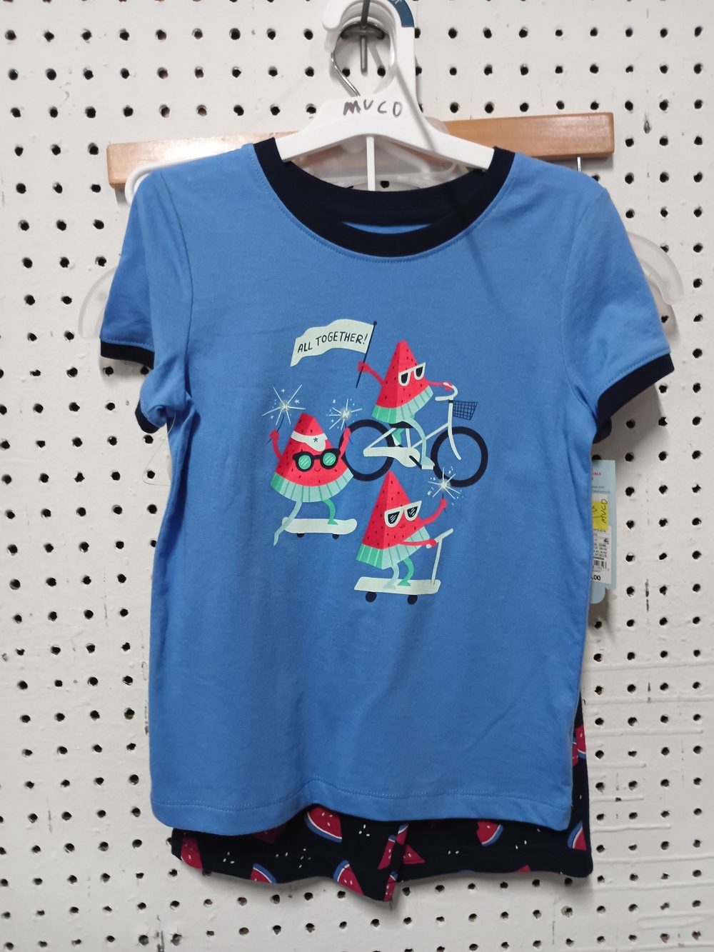 Cat & Jack Blue Ringer Tee with Watermelon Characters